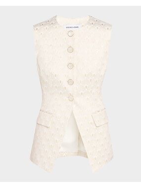 Veronica Beard Cream Lace Button Vest